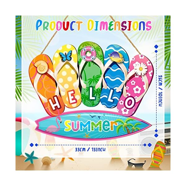 Jetec summer slippers hanging sign shape welcome hello flip flop wooden door sign hanging plaque rustic wall sign yard indoor outdoor garden decoration with rope hello summer  urban country home decor