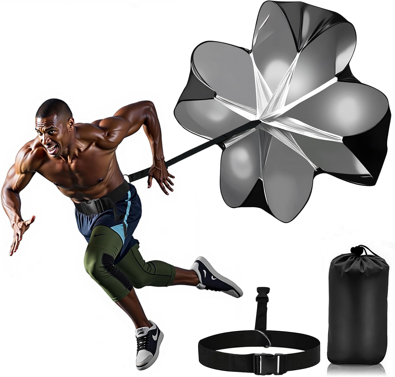 Paracadute da 56 pollici, paracadute da calcio, paracadute, protezione di resistenza, accessorio per l'allenamento della velocità per sport di sprint come corsa, calcio e rugby