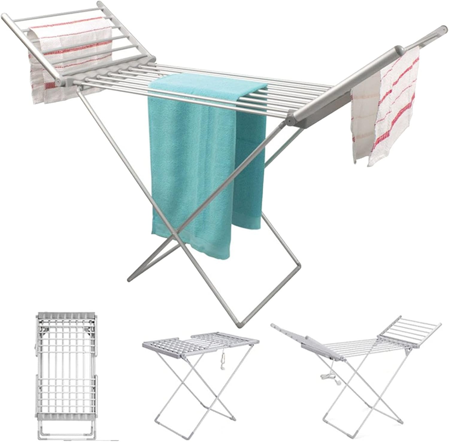 Folding Electric Heated Clothes Dryer Airer, Portable Towel Warmer Drying Rack, with 45-55℃ Constant Temperature Energy-Efficient Clothes Shoes Drying Rack for Home, Apartment (Size : 220W)