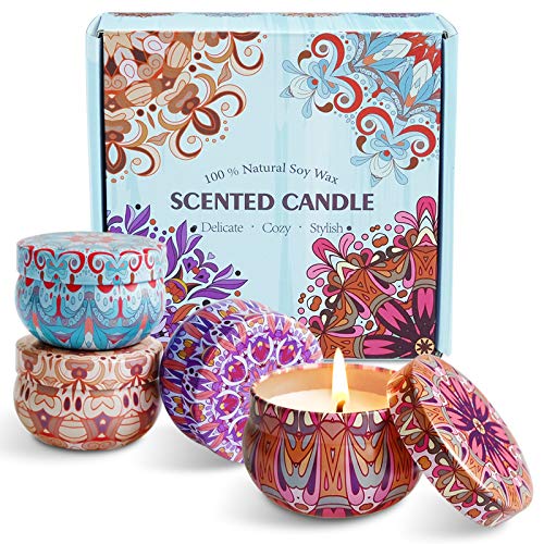 LA BELLEFÉE Bougies Parfumées Coffret, Cire de Soja Naturelle, Bougies d'Aromathérapie, Parfait pour la Relaxation du Corps, Cadeaux pour Noël, Anniversaire, Yoga, Bain d'Aromathérapie, Lot de 4