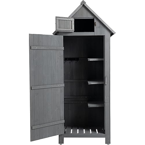 70.5" Wooden Outdoor Storage Shed with Lockable Doors & Sloping Asphalt Roof, Weatherproof Garden Tool Cabinet for Patio, Lawn & Backyard