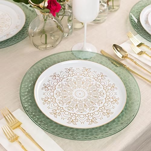 Miniatura 2 de Blue Sky Medallion Gold - Platos desechables de plástico (20 unidades) paquete combinado de 8 y 10 pulgadas  Diseño elegante de alta calidad,