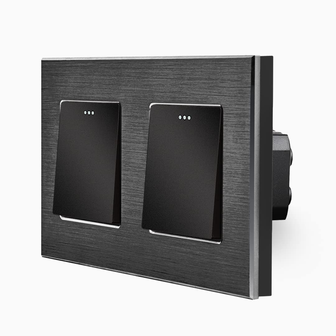 Luxus-Time Wipp LXBA2-LX-101M-2-12 - Interruttore A Levetta A 1 Modulo Per Presa Da Incasso, Colore Nero, Con Cornice In Alluminio 2 Posti - 2