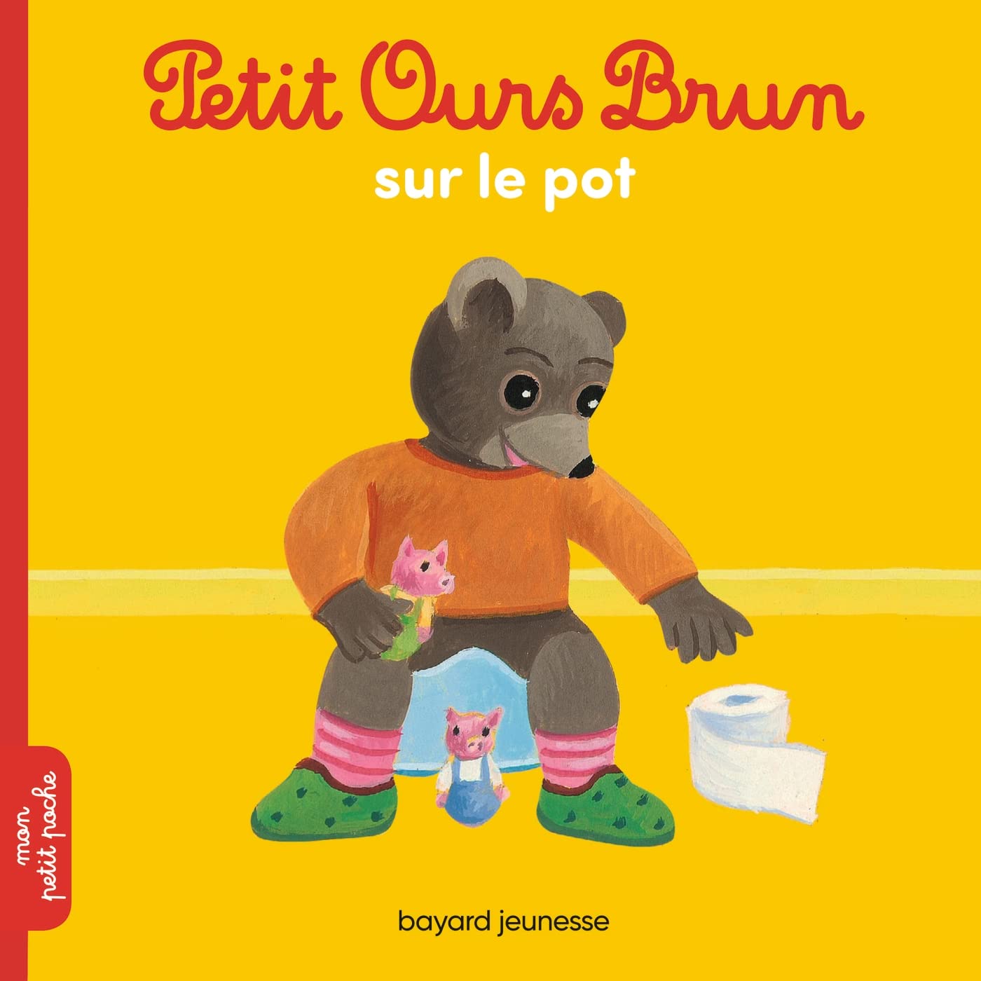 THERMOBABY - Réducteur WC Enfant - Kiddyloo - Astucieux, Ludique & Hygiénique - Pieds Réglables - Marche Antidérapante - Pliage Compact - Fleur Bleue & Petit Ours Brun sur le pot