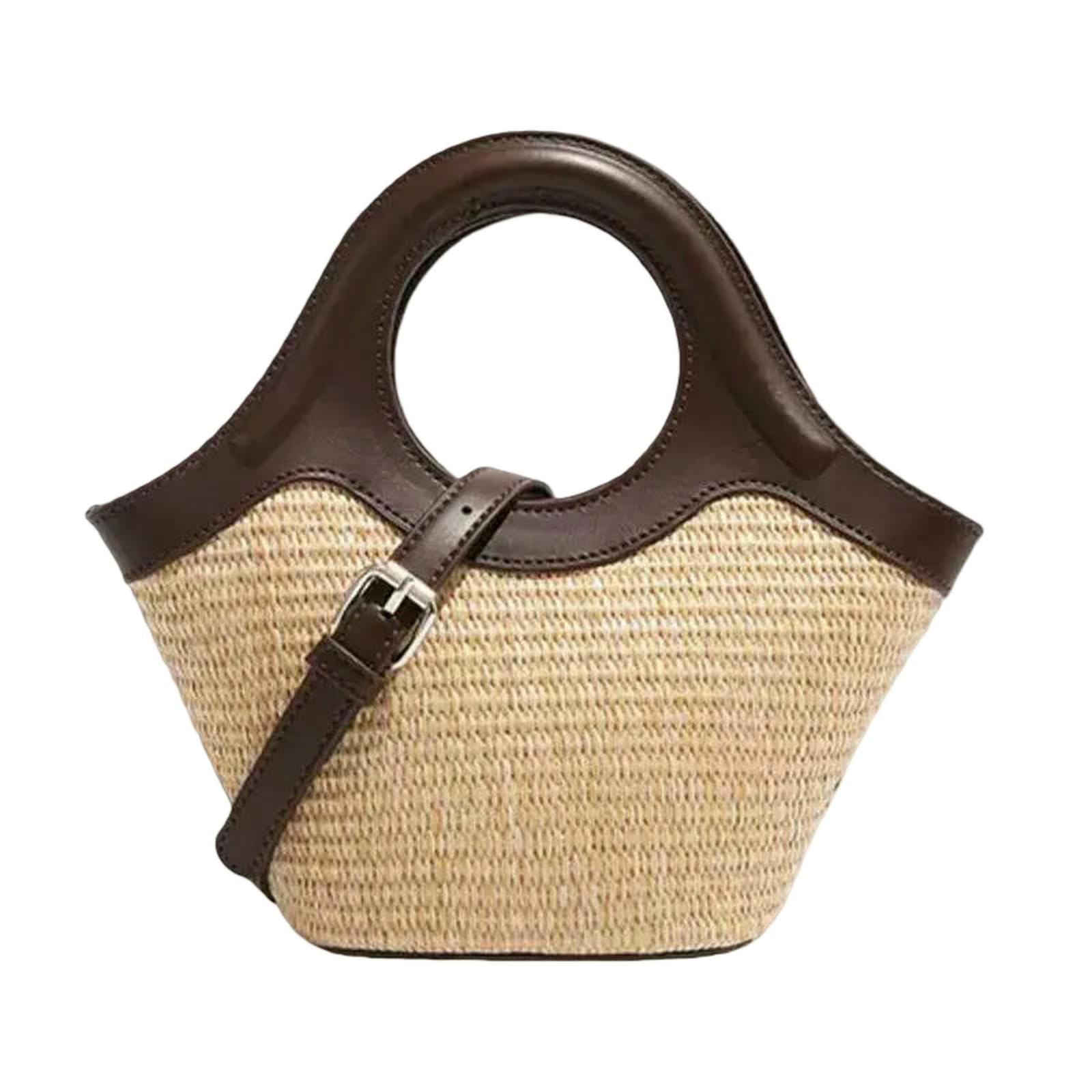 Borsa a Mano Donna Borse da Versatili in Paglia Intrecciata Tracolla Spiaggia Estiva Rattan Fatta Viaggio Casual-Marrone
