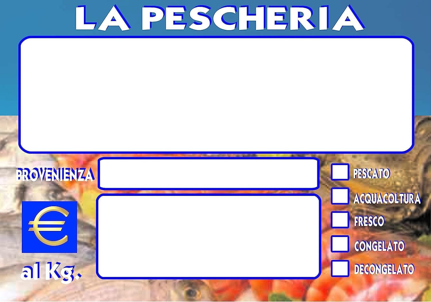 30 SEGNAPREZZI PLASTIFICATI PESCHERIA 11,1x15,6 cm.