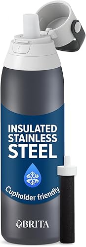 Botella de agua de acero inoxidable Brita Premium con filtro, sin BPA, reutilizable, aislada, reemplaza 300 botellas de agua de plástico, el filtro