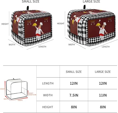 Miniatura 3 de Cubierta antipolvo para tostadora de chef de dibujos animados, 2 rebanadas, chef de cocina con cubierta gourmet para máquina de pan a cuadros negros
