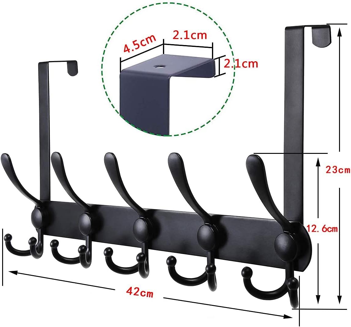 FANYITY Over The Door Hook, Over The Door Coat Hanger Coat Rack for Hanging Clothes Pack of 2 (Black 1.77)