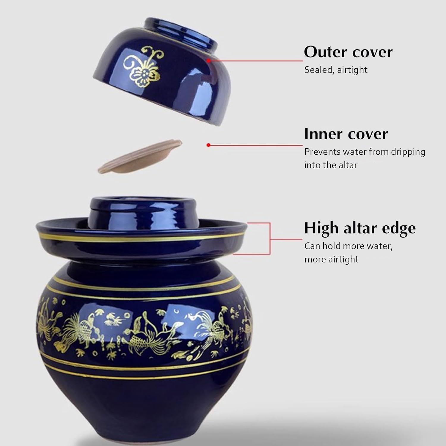 Traditional Chinese Porcelain Pickle Jar, Fermentation Crock Pickling Pot, Fermenting Jar With Lid, Stoneware Fermenter(3kg)