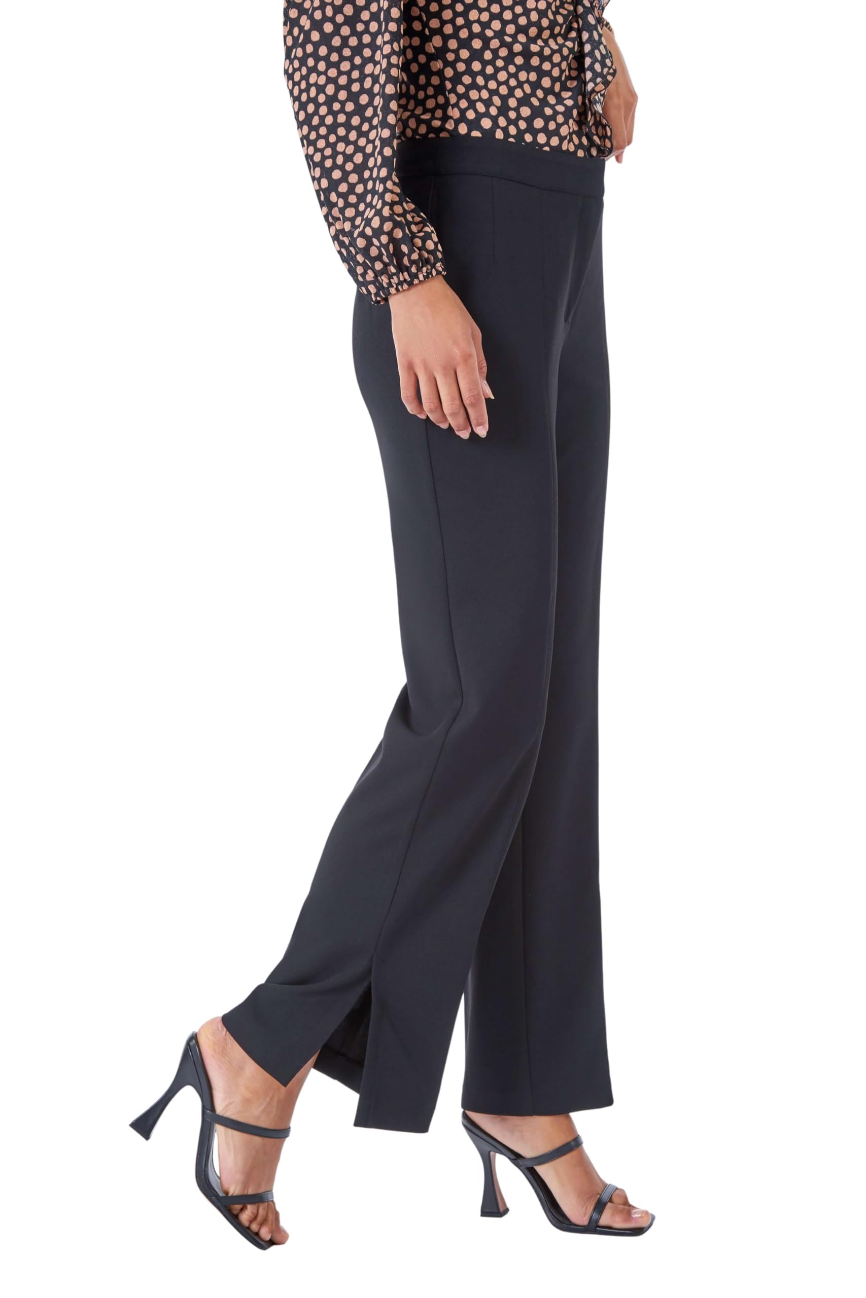 Roman Women's Black Elastic Waist Side Split Straight Trousers Size 20