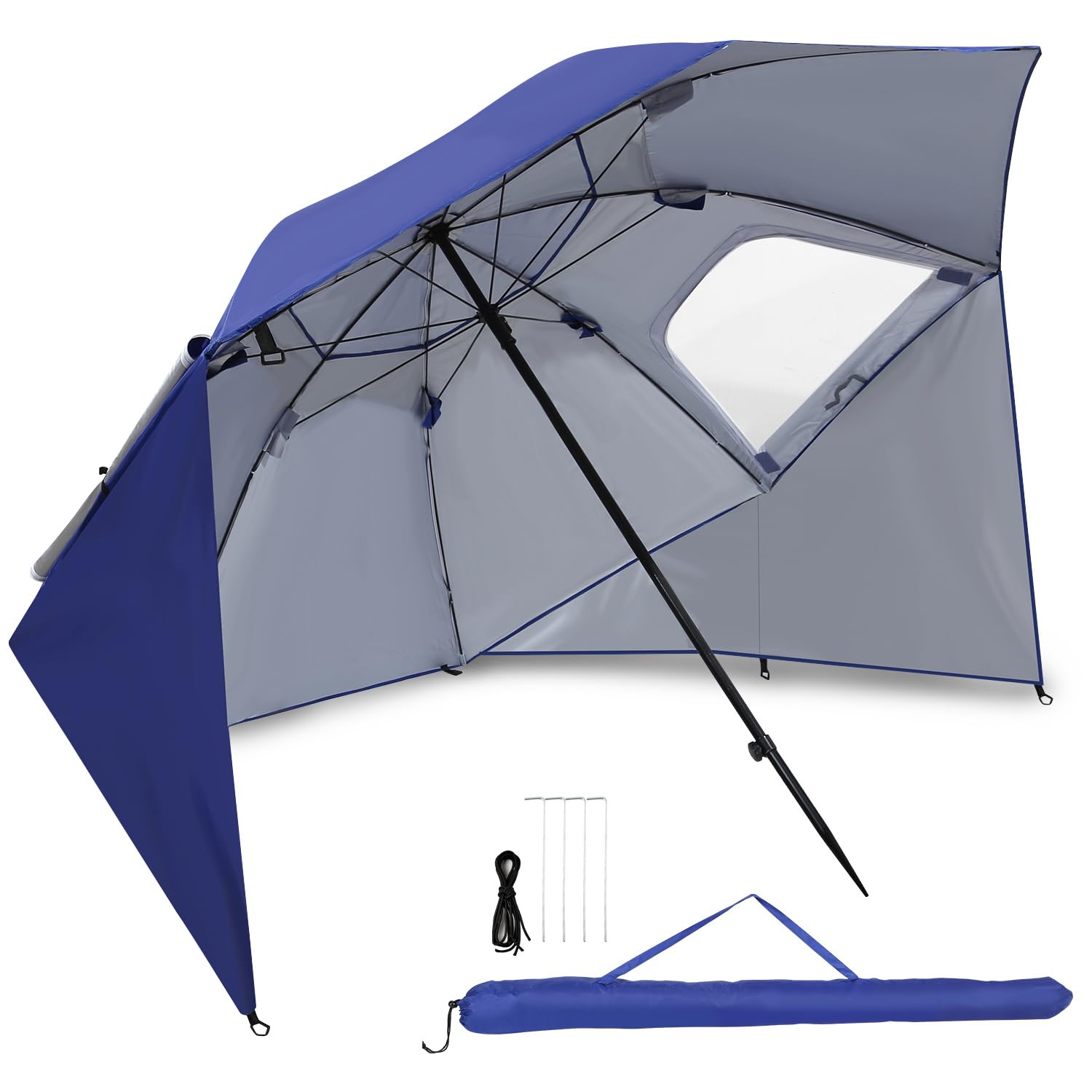 Jayseuw 𝗝𝗮𝘆𝘀𝗲𝘂𝘄 Sonnenschirm Strandmuschel 2 in 1, UV50+ Strandschirm Ø210x220 cm für 2-4 Personen, faltbar mit Fenster, Heringen und Tragetasche, Windschutz für Strand Garten Camping
