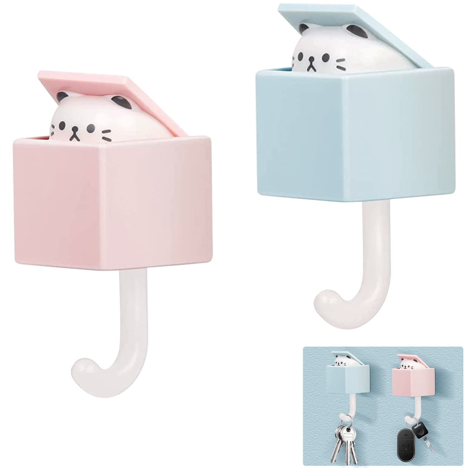 Ganci Adesivi A Forma Di Gatto - Set 6 Pezzi Per Appendere Asciugamani, Chiavi E Decorazione, Carico 1.5kg - Foto 5