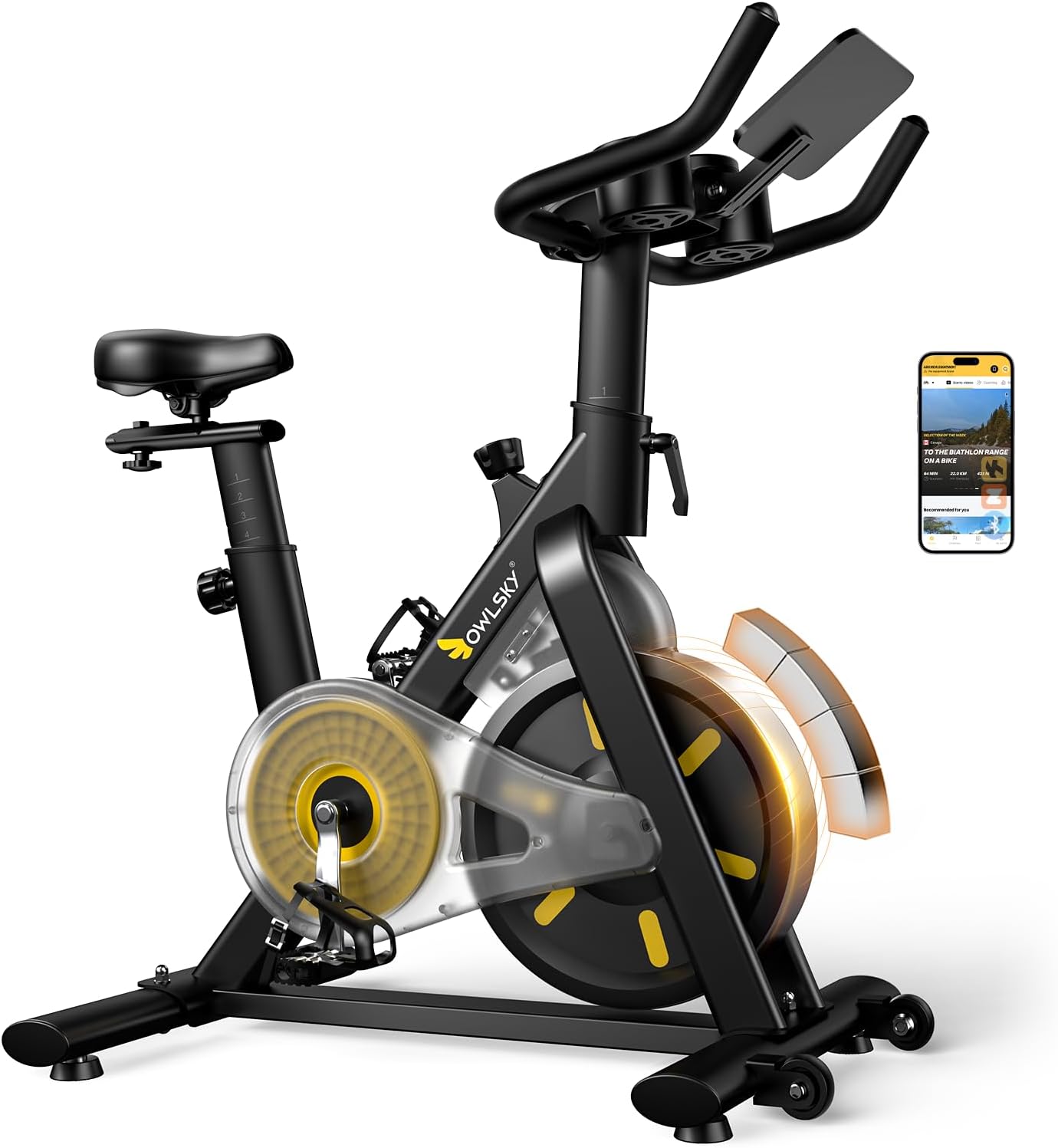 OWLSKY Exercise Bike with APP, Magnetic Resistance Indoor Cycling Bike, 300 lbs Capacity Quiet Stationary Bike for Home Gym Cardio Workout