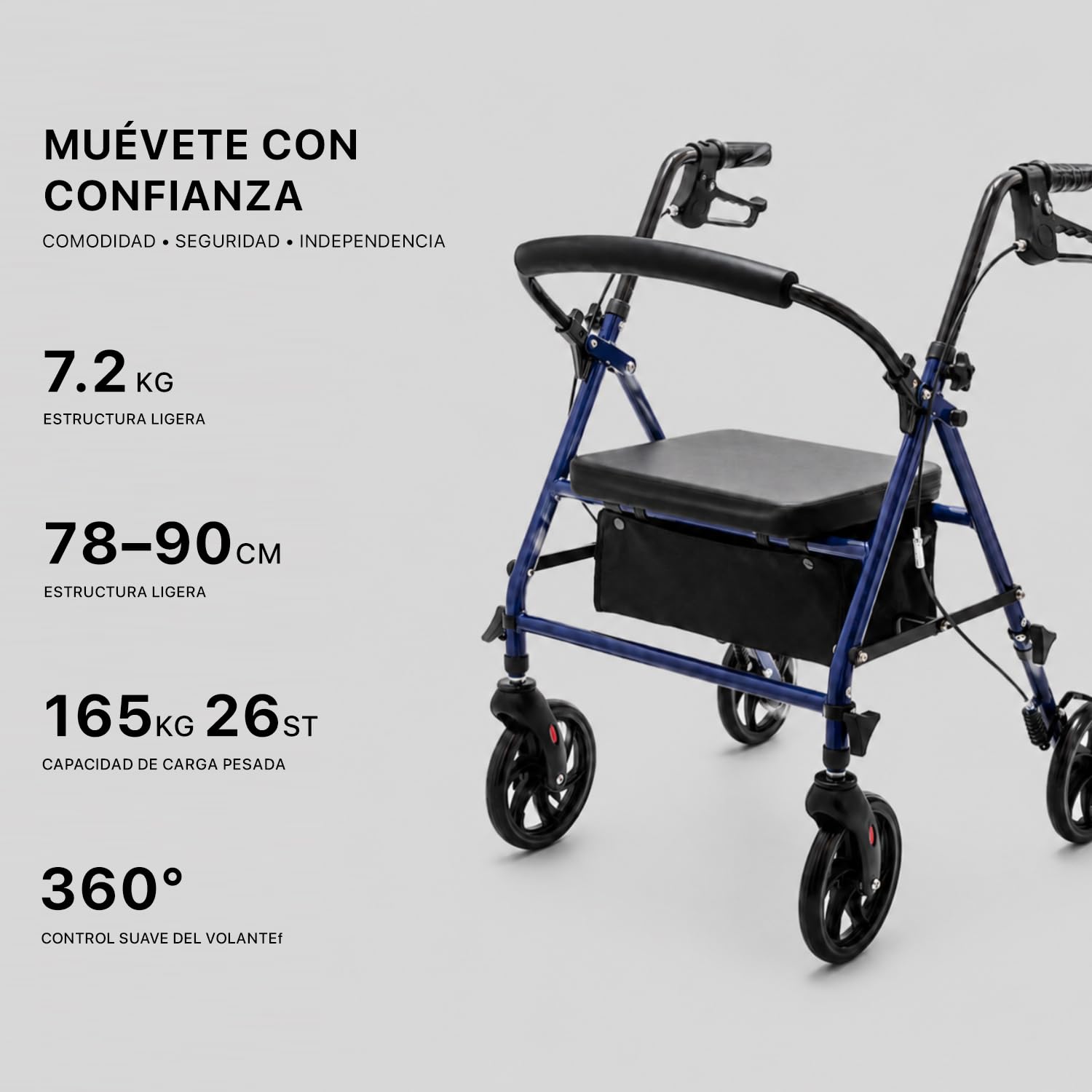 VED Andador para Ancianos con Asiento y Frenos, Andadores Adultos Plegables de 4 Ruedas, Andadores para Ancianos Estrechos para Casa, Regalo Ideal para Personas de 90 Años
