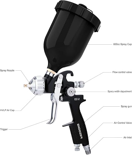 Miniatura 2 de Pintor neumático de alimentación por gravedad económica con boquillas de 0.055 in, 20 onzas, 600 cc