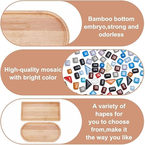 Miniatura 3 de WEBEEDY Kit de 2 posavasos de mosaico con azulejos de mosaico de vidrio, base de posavasos de bambú, proyectos de manualidades para decoración del