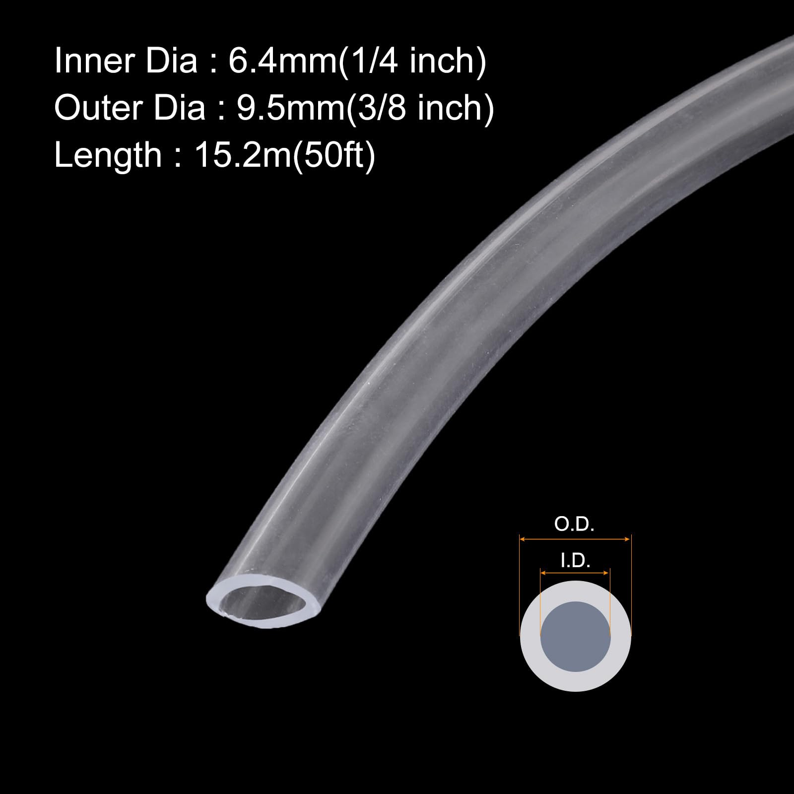QUARKZMAN Tubazione In PVC Trasparente 6.4mm x 9.5mm 50ft Tubo In PVC Plastico Tubo Flessibile Per Acqua Per Tubo Industriale, Acquari, Pompe, 1/4" ID 3/8" OD, Con 2 Pezzi Di Fascette