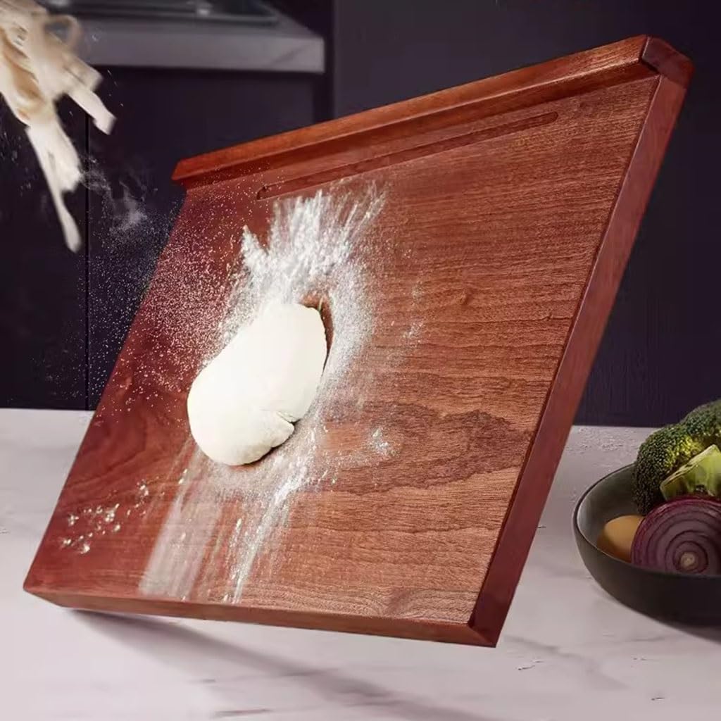 Tabla grande de madera para amasar con labio, tabla de cortar reversible para bloque de carnicero, ideal para picar verduras, frutas, pastelería, queso y carne, acabado crudo de 70 cm