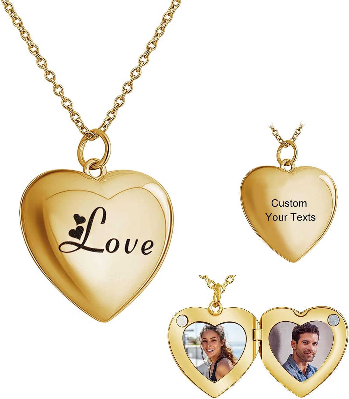 Love Heart Locket Necklace that Holds Picture Engraved Custom Photo Necklace Personalized Picture Lockets Necklaces Jewelry Birthday Memorial Gifts for Women Girls Mother Daughter