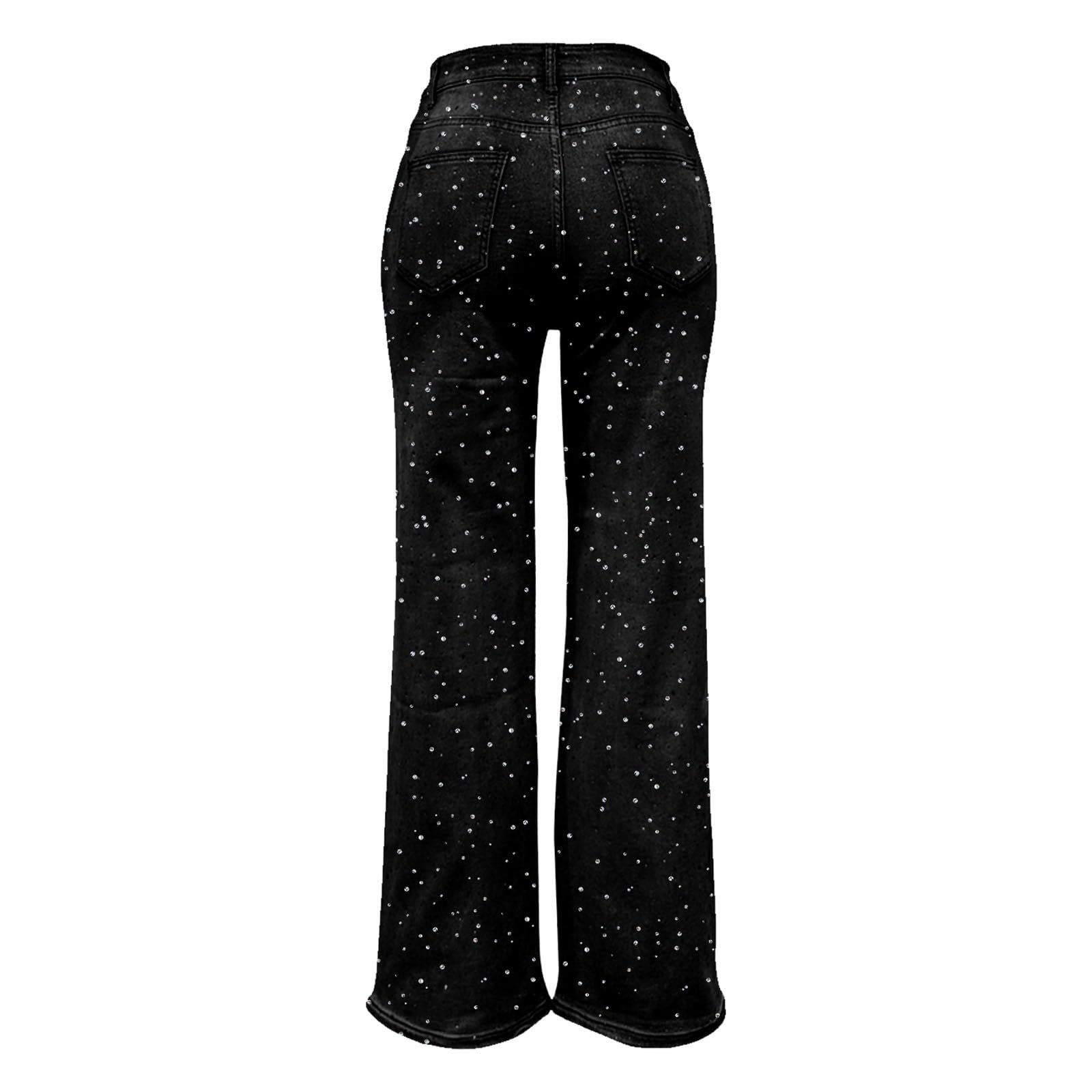 Generico Jeans Brillantini Donna Vita Alta con Strass Jeans Baggy Estivi Leggeri Y2K Pantaloni Larghi Eleganti Comodi Pantalone Primaverile Wide Leg Casual per Danza, Lavoro, Outdoor