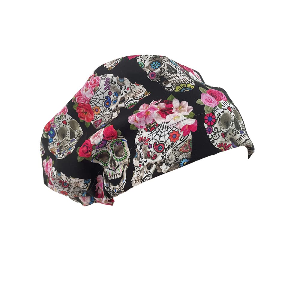 European Style Scrub Cap No (Ribbon) – Esperanza – Sugar Skulls and Flower Crowns - Scrub Hats for Women