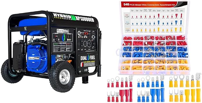 DuroMax XP13000EH 13000W Gas/Propane Portable Generator & 540PCS Nilight Electrical Wire Connectors Assortment Kit