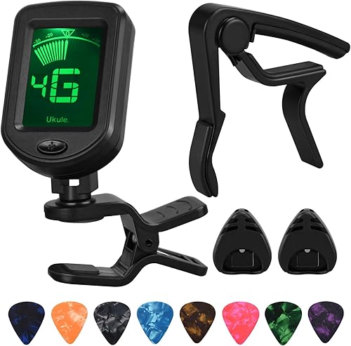 Juego de afinador de guitarra, accesorios de guitarra, incluye afinador de guitarra, púas de guitarra y soporte para púas de guitarra, para
