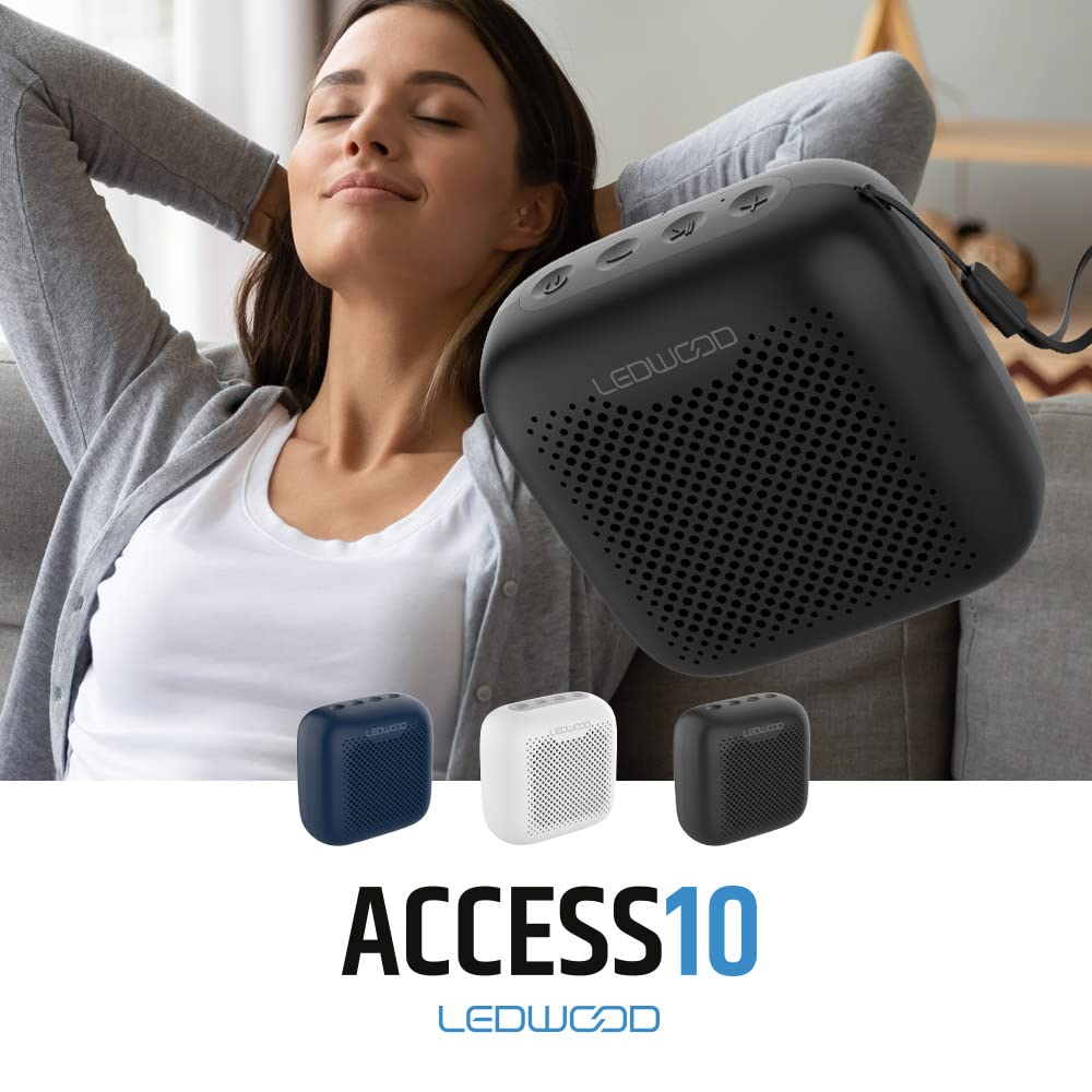 Ledwood ACCESS10 - Enceinte Portable Compact Bluetooth - Haut Parleur TWS sans Fil Puissant Robuste avec Dragonne - Basses Dynamiques - IPX5 - Port USB - Entrée Carte MicroSD (Noir)