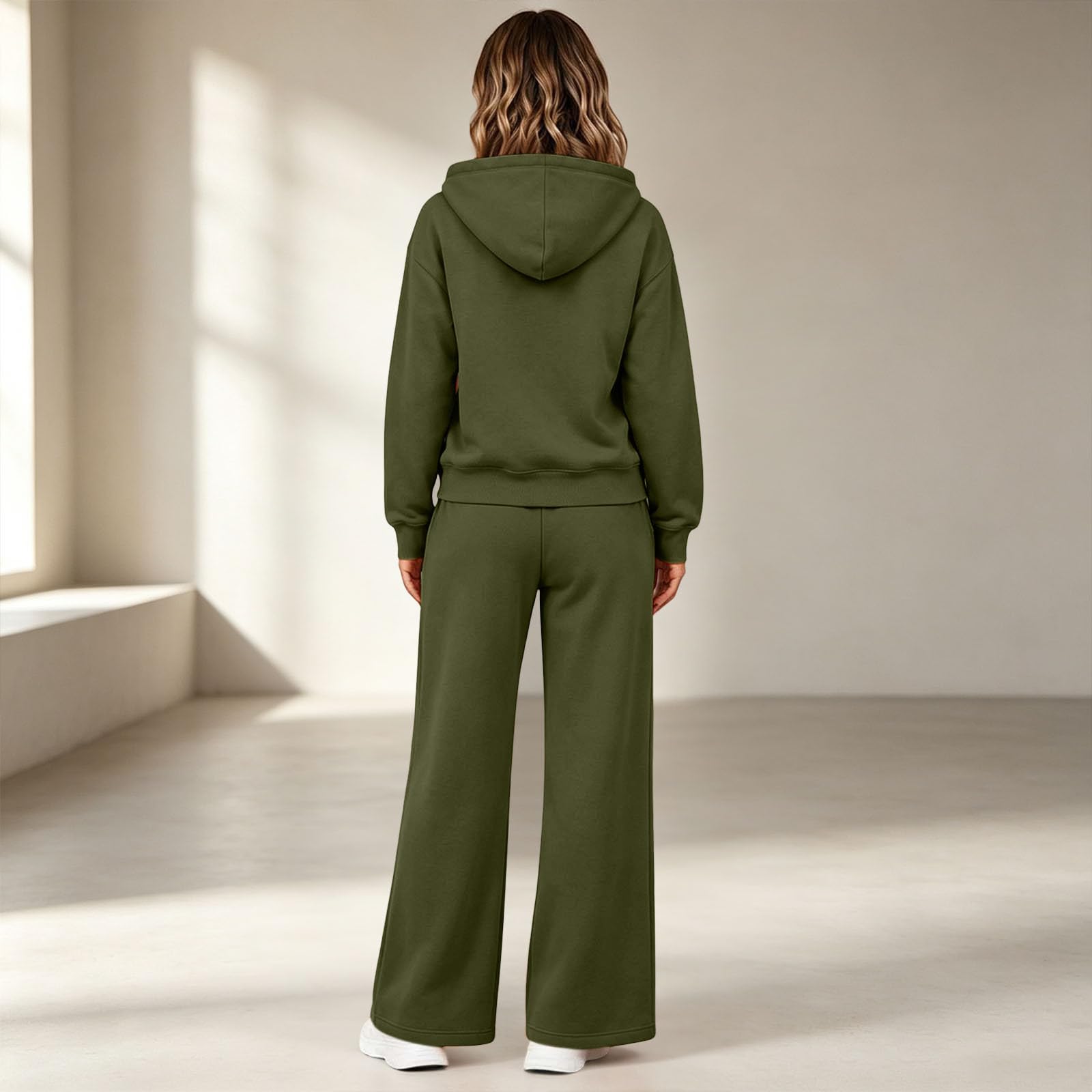 Conjunto deportivo de 2 piezas para mujer, casual, holgado, manga larga, cremallera, sudadera con capucha y pierna recta, para gimnasio, entrenamiento, con bolsillos, ropa deportiva y deportiva