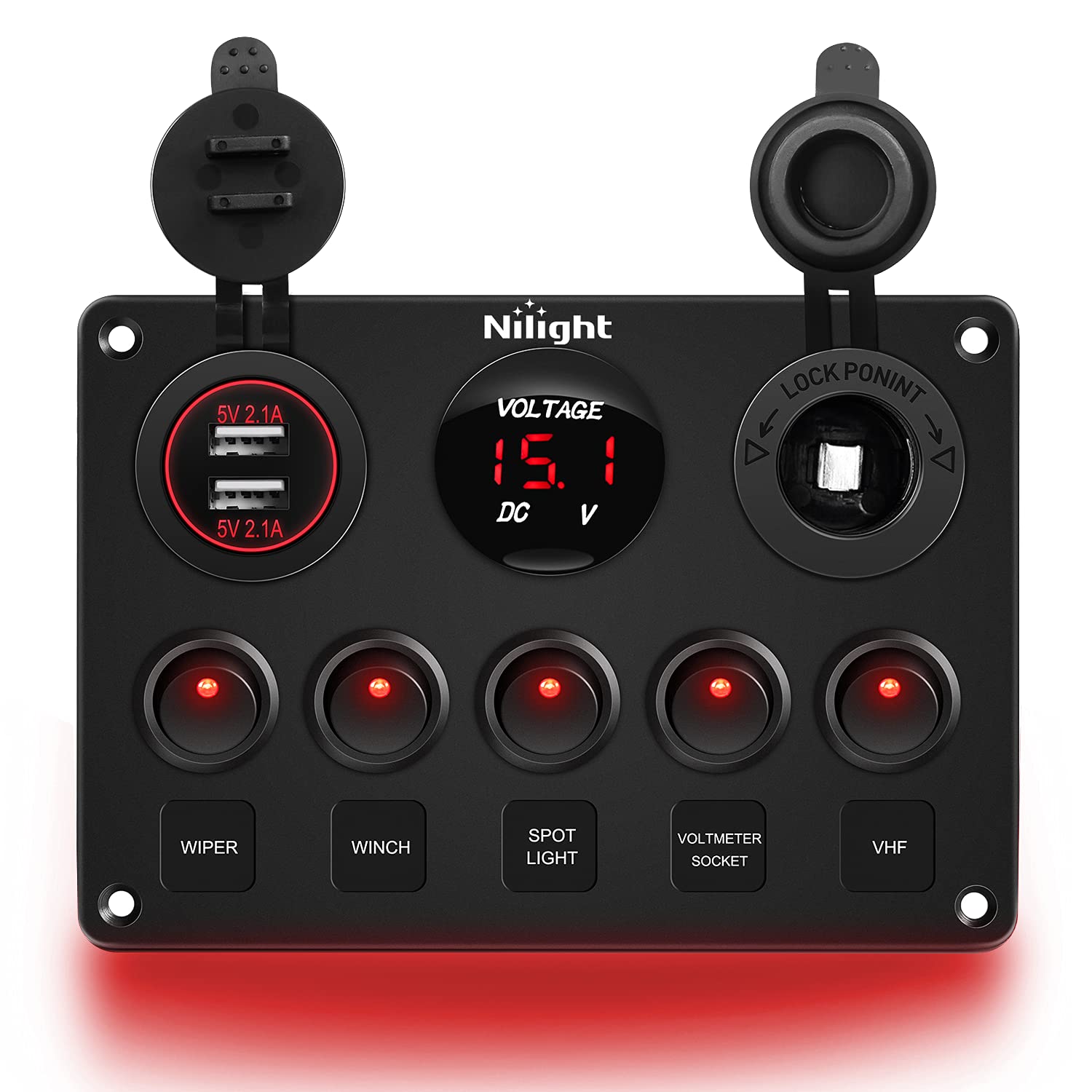 Buy Nilight 5 gang multi function rocker switch backlit dual usb