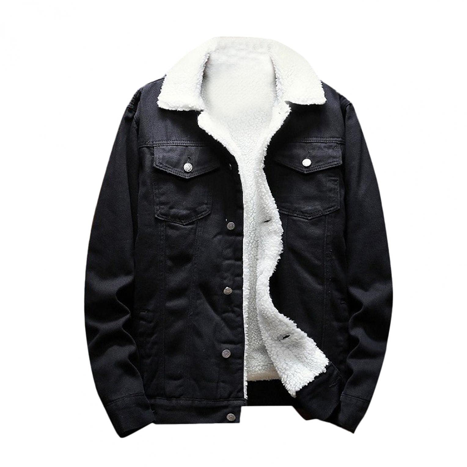 Abrigo de invierno para hombre, chaqueta vaquera, cálido, forro polar, gruesa, cálida, estilo vintage, tallas S-5XL, Negro , XXXXXL