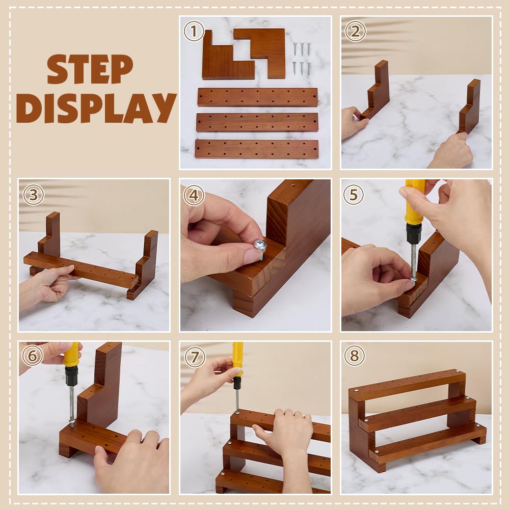 PH PandaHall Lot de 2 présentoirs en bois à 42 trous à 3 niveaux pour desserts, mariage, fête d'anniversaire, bonbons, table de dessert, Halloween, décoration d'intérieur, marron