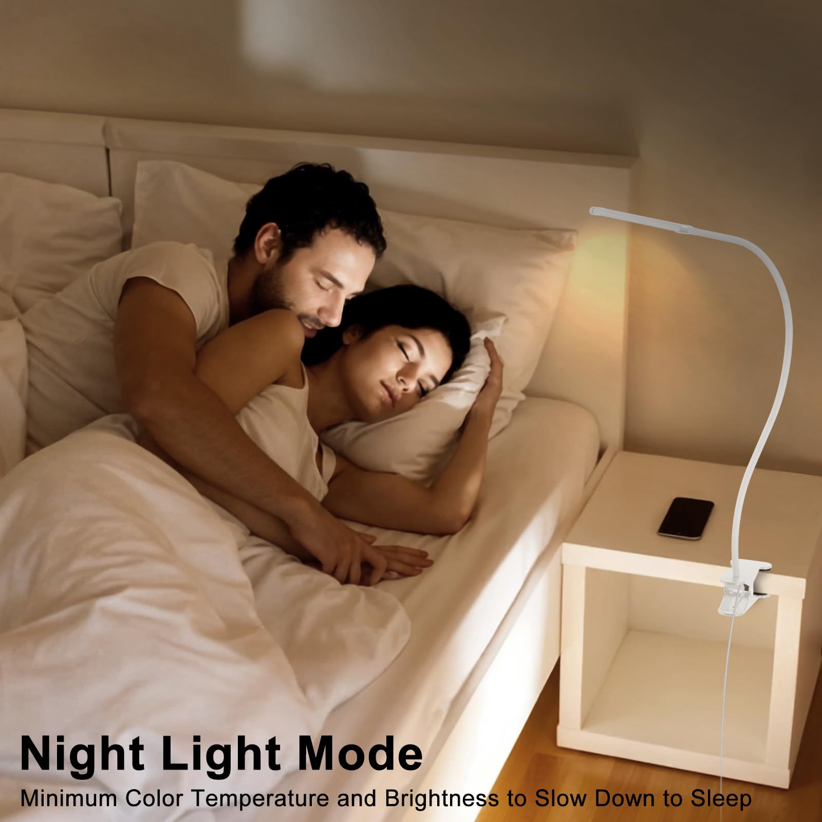 Mojimdo Lampka biurkowa 77 LED z pilotem [Imponująca moc świetlna] 70CM Lampka zaciskowa, 3 kolory & 10 poziomów jasności, 360° Elastyczna z ładowarką USB