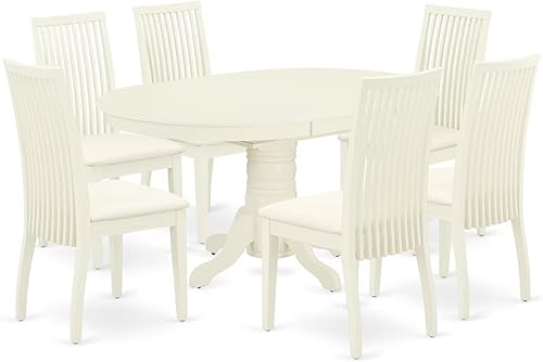 Miniatura 1 de East West Furniture AVIP7-LWH-C Juego de comedor de 7 piezas incluye una mesa de cocina ovalada con hoja de mariposa y seis sillas de comedor de