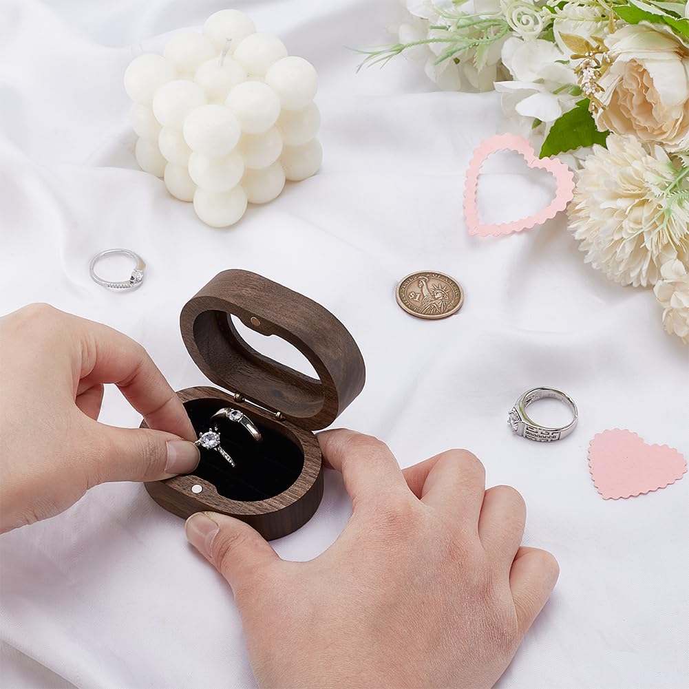 PH PandaHall Boîte à Bagues En Bois à 3 Emplacements Avec Fermoirs Et Intérieur En Velours Noir Solide Pour La Saint-Valentin, Mariage, Cérémonie, Fiançailles, Anniversaire