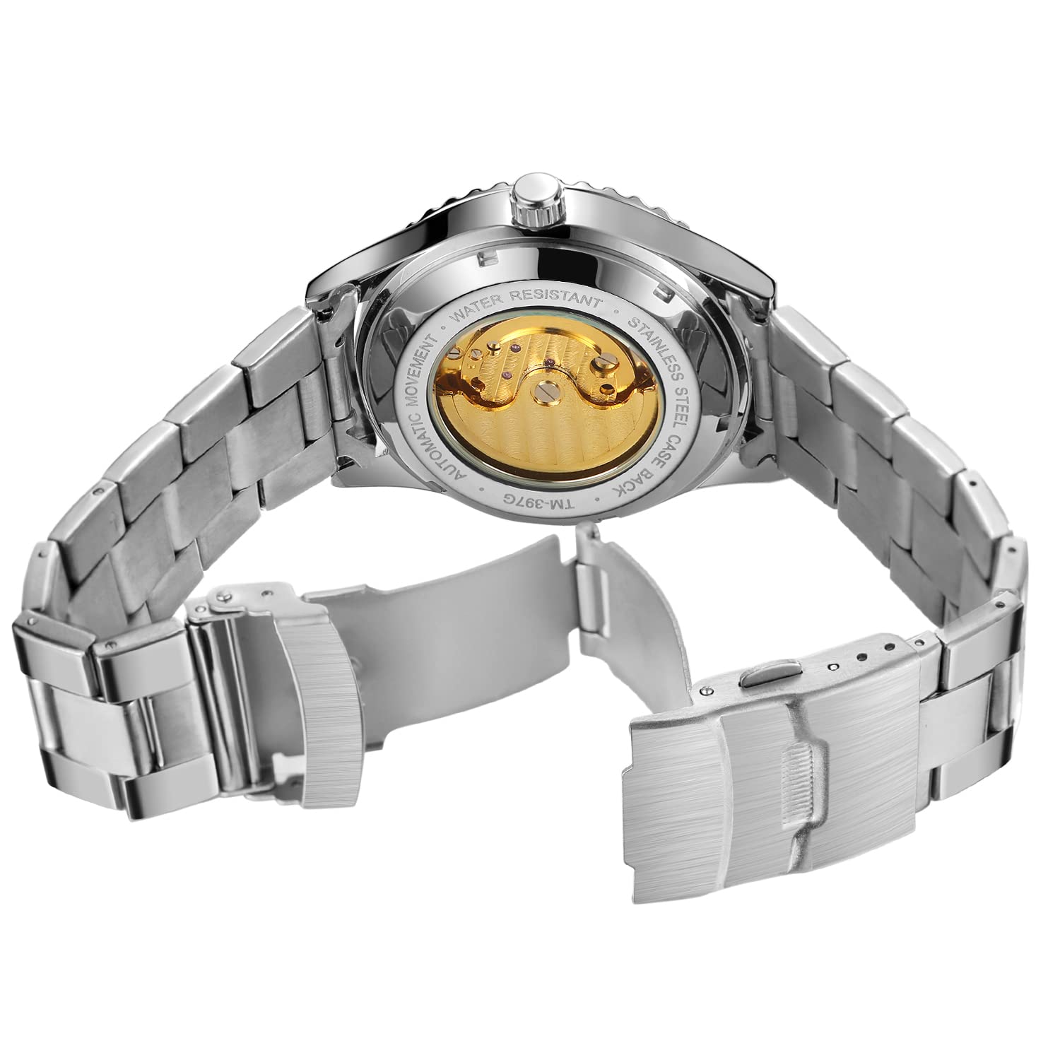 Forsining Orologio da polso automatico automatico a carica automatica della fase lunare con scheletro floreale numero romano diamante quadrante orologio da polso
