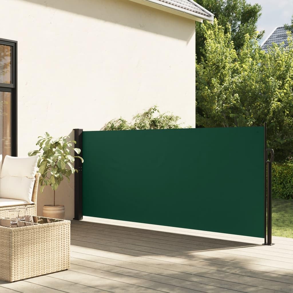 IKAYAA Toldo Lateral Retráctil, Pantalla Enrollable Mampara de Privacidad, Protector Solar a Prueba de Viento, para Balcón, Jardin, 100 x 500 cm Verde Oscuro