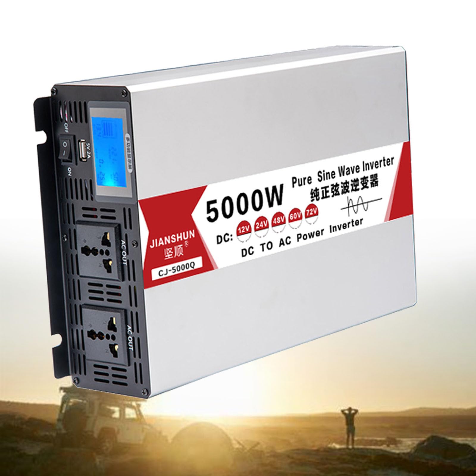 Inversor de Onda sinusoidal Pura 5000W,6000W,8000W,DC 12V/24V/48V/60V a 110V-220V AC Convertidor de Coche con Enchufe Universal,para Exterior/hogar/camión de caravanas,5000-12VTO220V