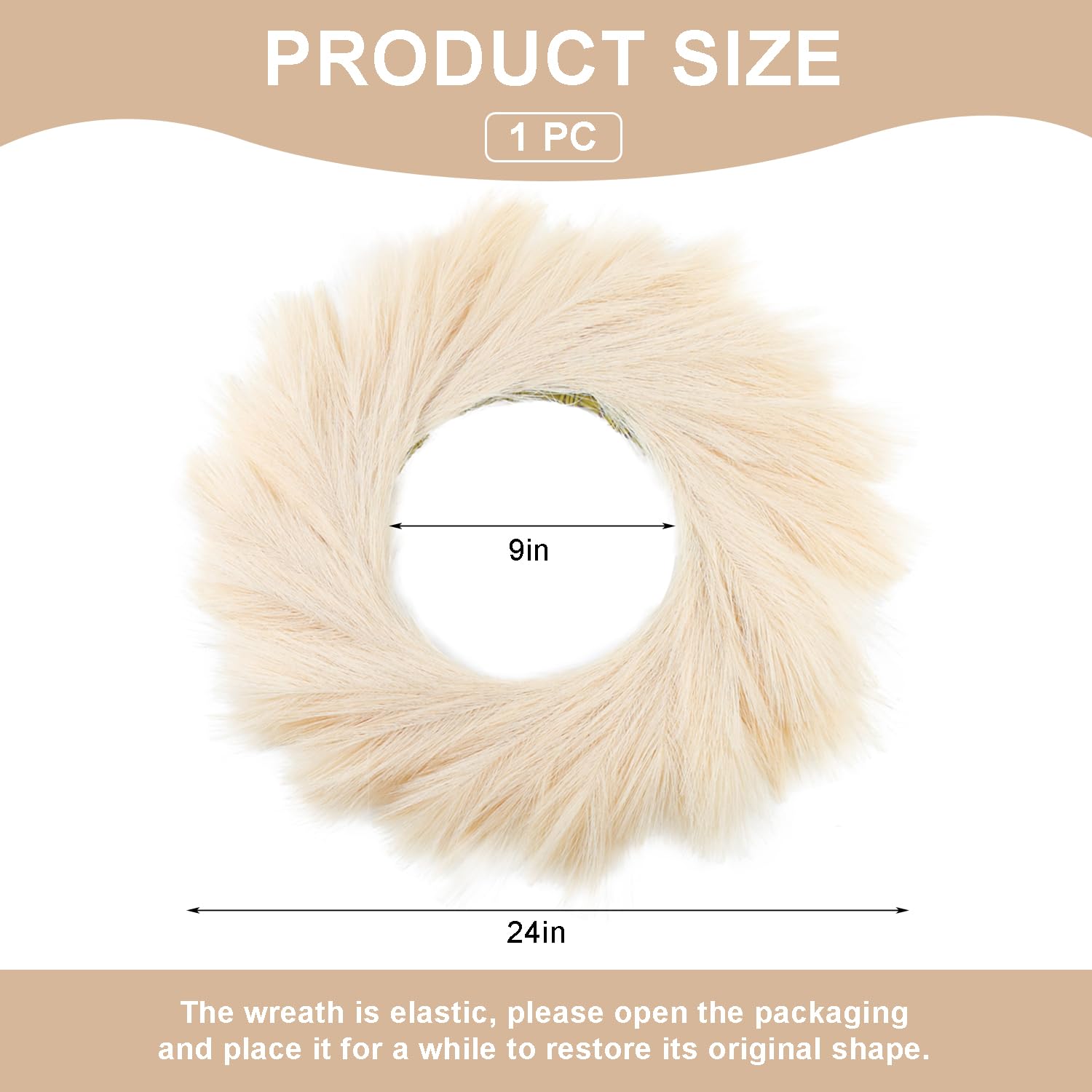 Ghirlanda di erba della pampa da 61 cm, in stile bohémien, artificiale, per porta d'ingresso, parete, casa, matrimonio, colore: beige