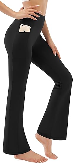 AFITNE Women's Full Length/Capri Bootcut Yoga Pants with Pockets, High Waisted Flare Workout Bootleg Pants Dress Work Pants