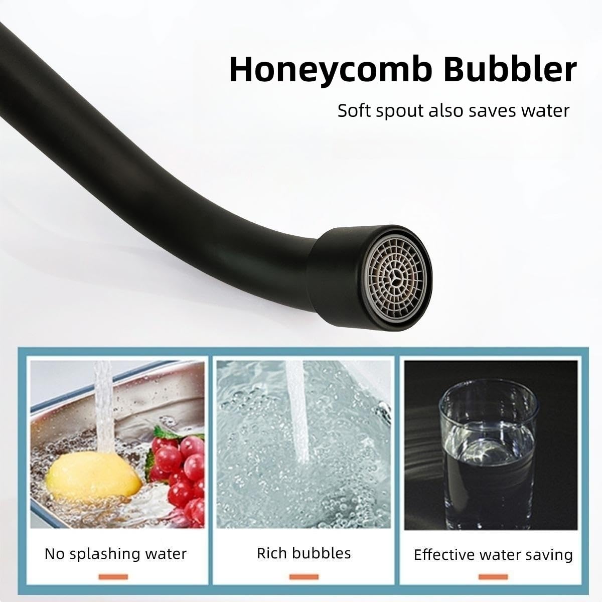 Grifo Cocina de Pared Negro con Dos Manijas | Mezclador fregadero de pared negro latón, giratorio 180°, boquilla en S, agua fría y caliente, para cocina y lavabo baño