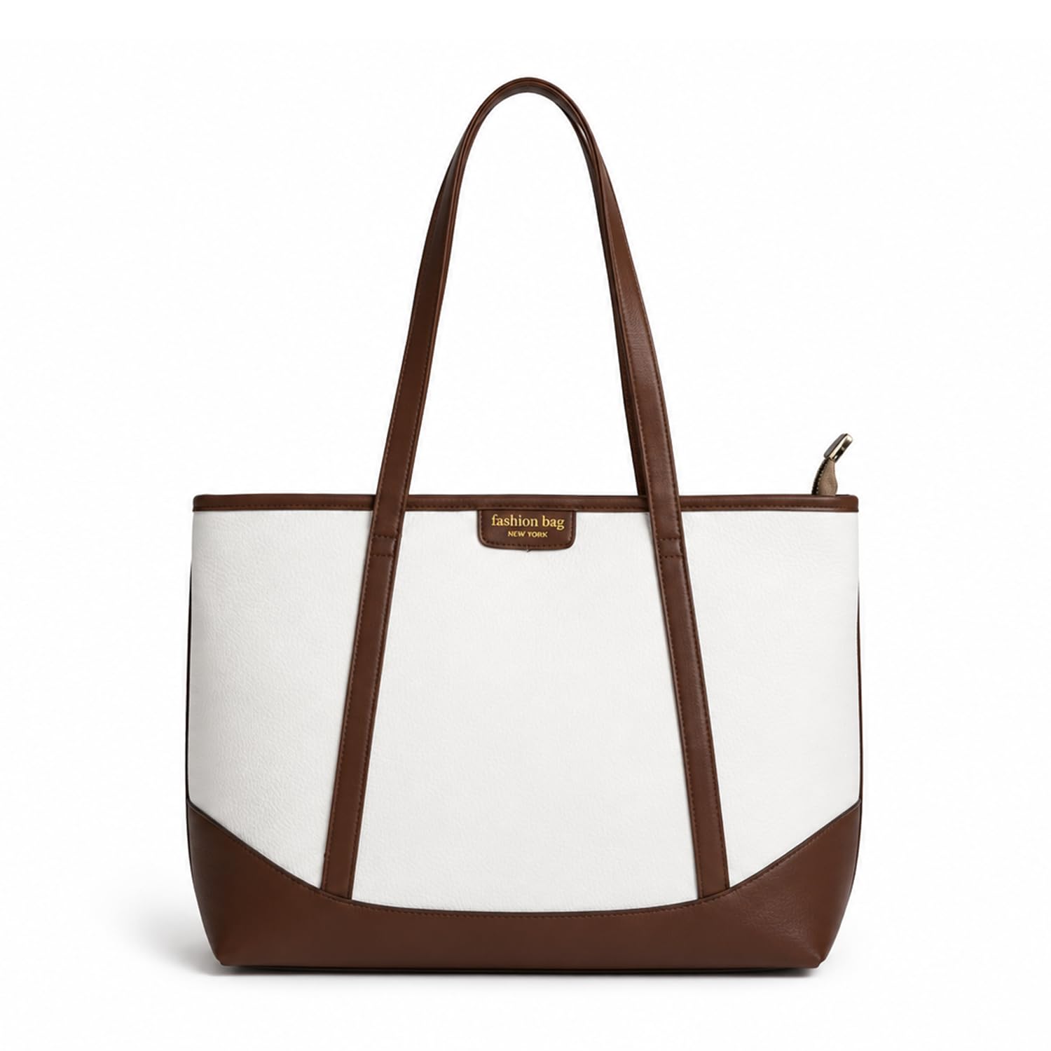 Tote Bag Zipper Shoulder Bag Pu Leather Purses Satchel for Women Casual Handbag Work Dating College,shopping us Bag(Color_Off Cream)-image-7