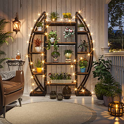 Image of Tribesigns Curved Plant Stand Indoor, 8 Tiered Large Metal Plant Shelf, 69 inch Tall Industrial Flower Pot Stand Display Rack for Indoor Living Room, Balcony, Patio (Brown)