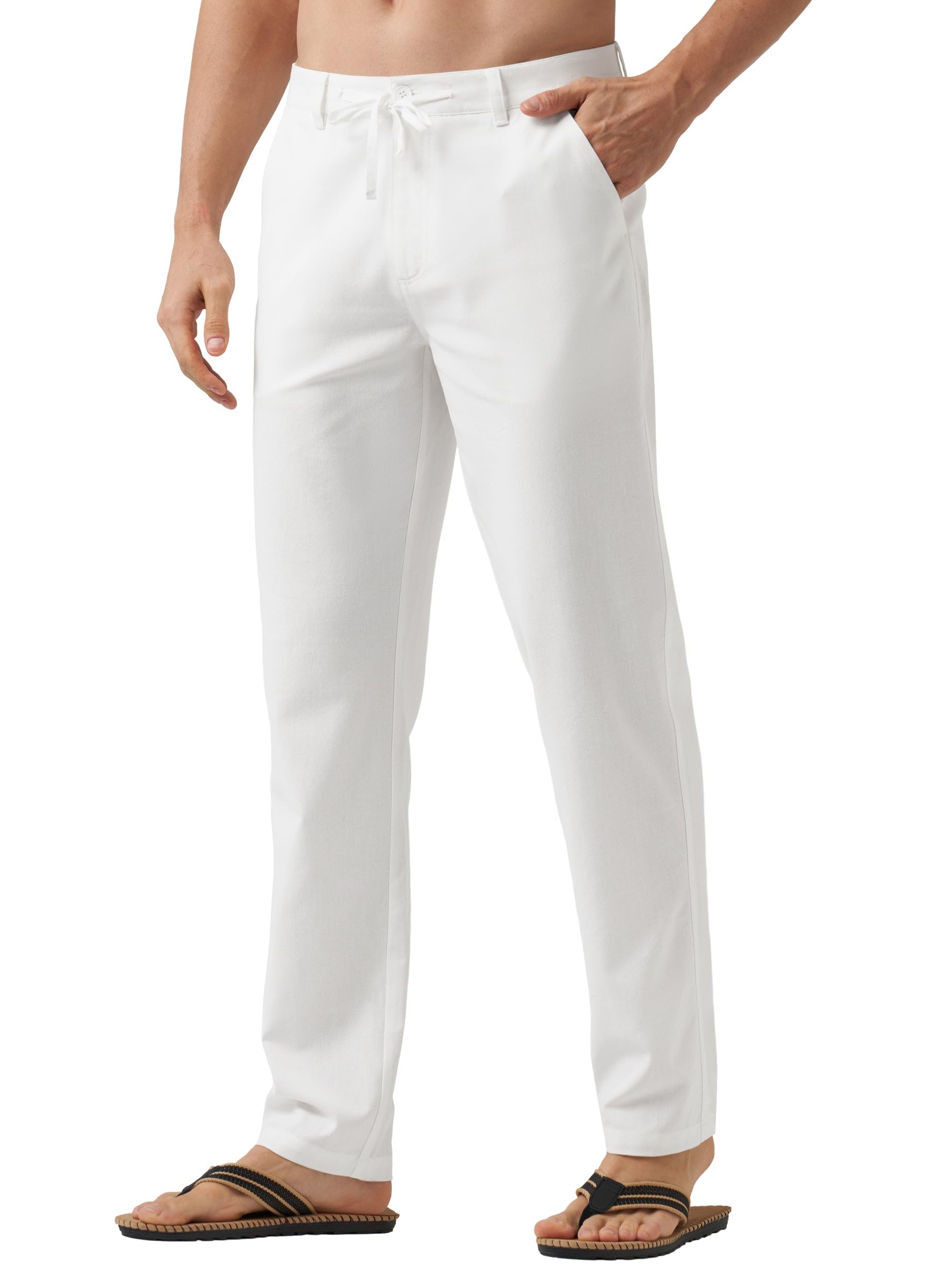 WILLIT Herren Leinenhose Leicht Sommerhose Lang Stoffhose mit Taschen Kordelzug für Urlaub Strand Alltag