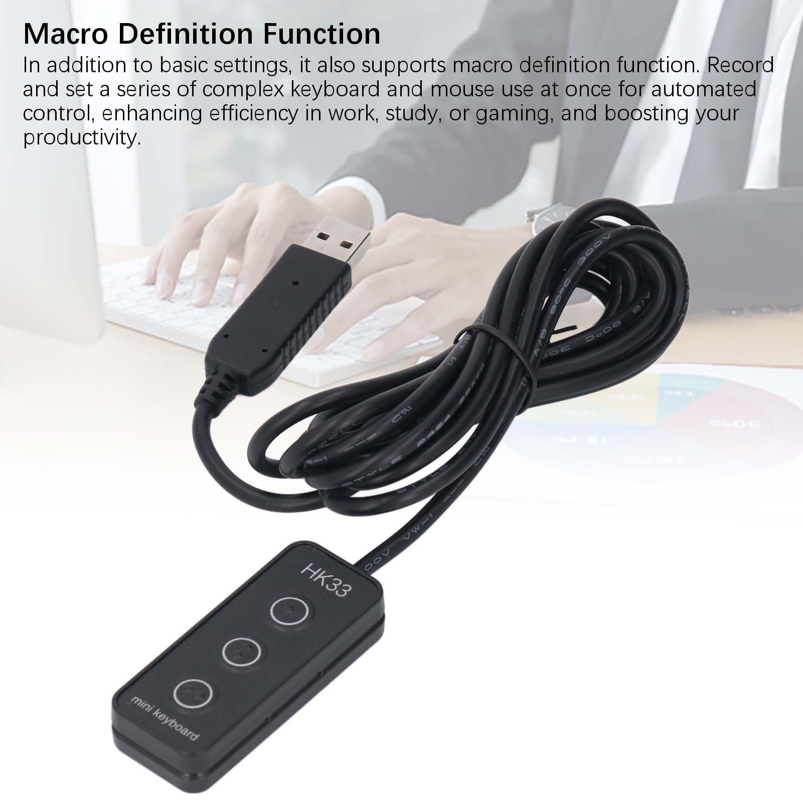 Tosuny Tastierino USB Mini, Macro Keyboard Programmabile con Design (HK33 | Magnetic Mounting Macro Keypad, 2m USB Cable, for Office Work and Gaming