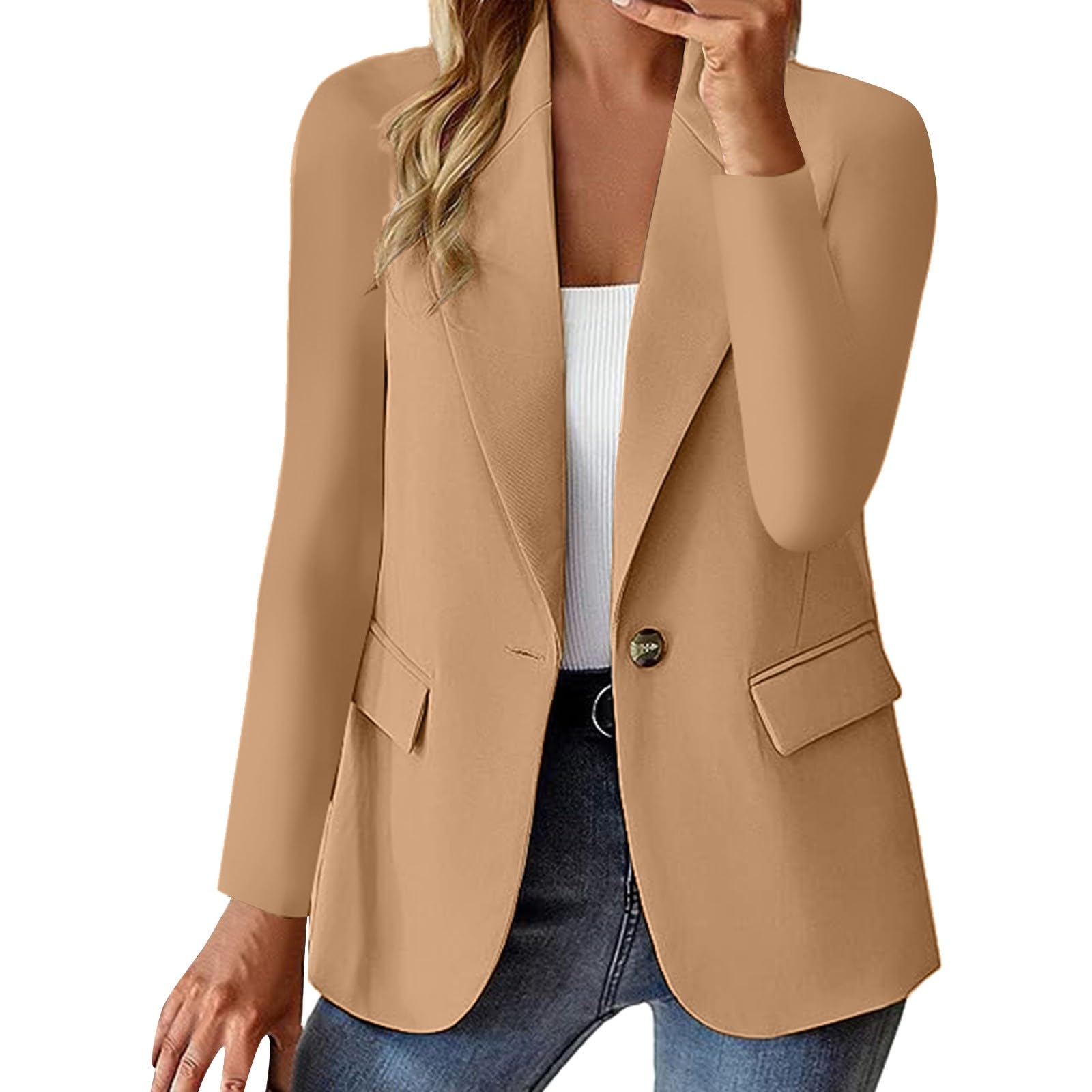 Office Jacket For Women 2024 Professional Blazer Work Lapel Button Down Solid Elegant Long Sleeve Dressy Jackets
