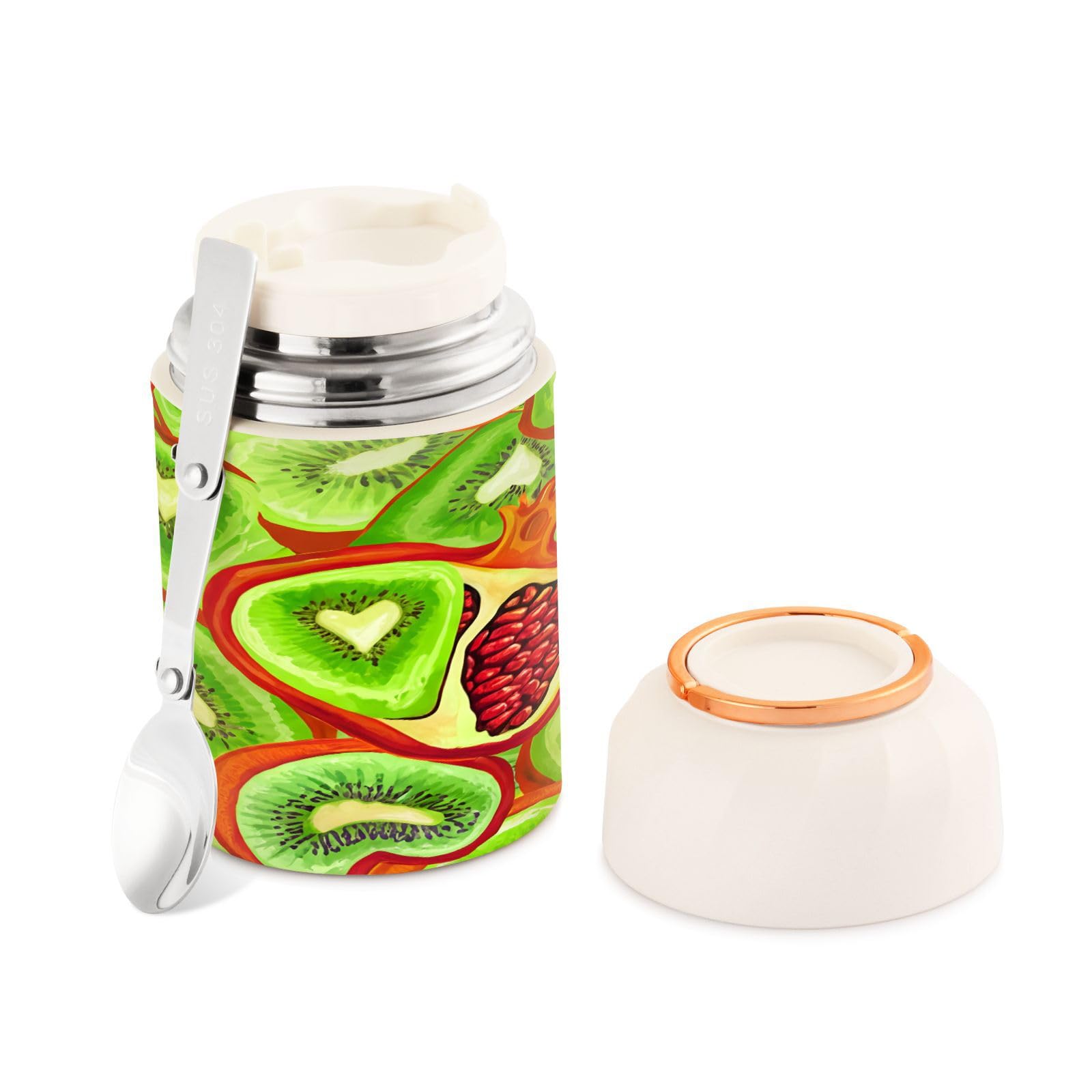 Tarro térmico de boca ancha Kiwi Slices para comer de forma cómoda y limpia fuera de casa