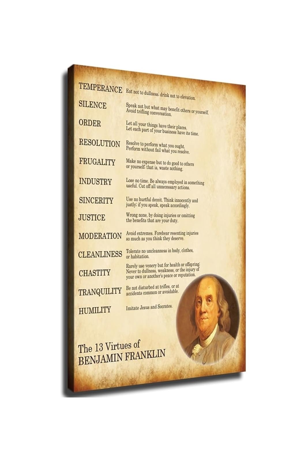 ZDVHOMCB Thirteen Virtues Benjamin Franklin Quote Poster Inspirational Self Improvement Wall-Art Decor For Home Office Study
