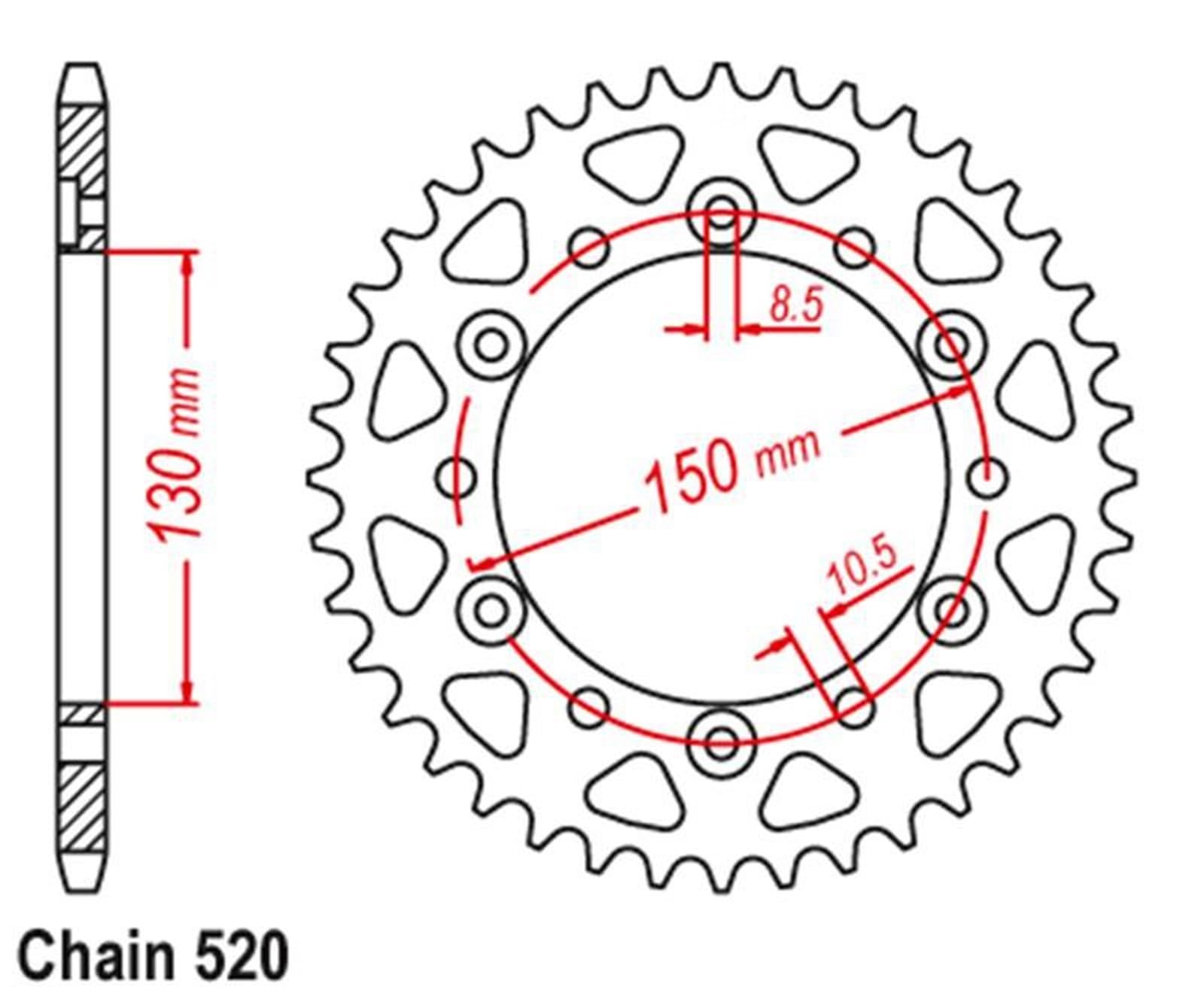 Motocicleta Piñón para Yamaha YZ125 L2, M2 (2020-2021); YZ450 F-F, G, H, J, K1SL (2015-2019), (2015-2018) Corona Trasera para Motocicleta 520-48T